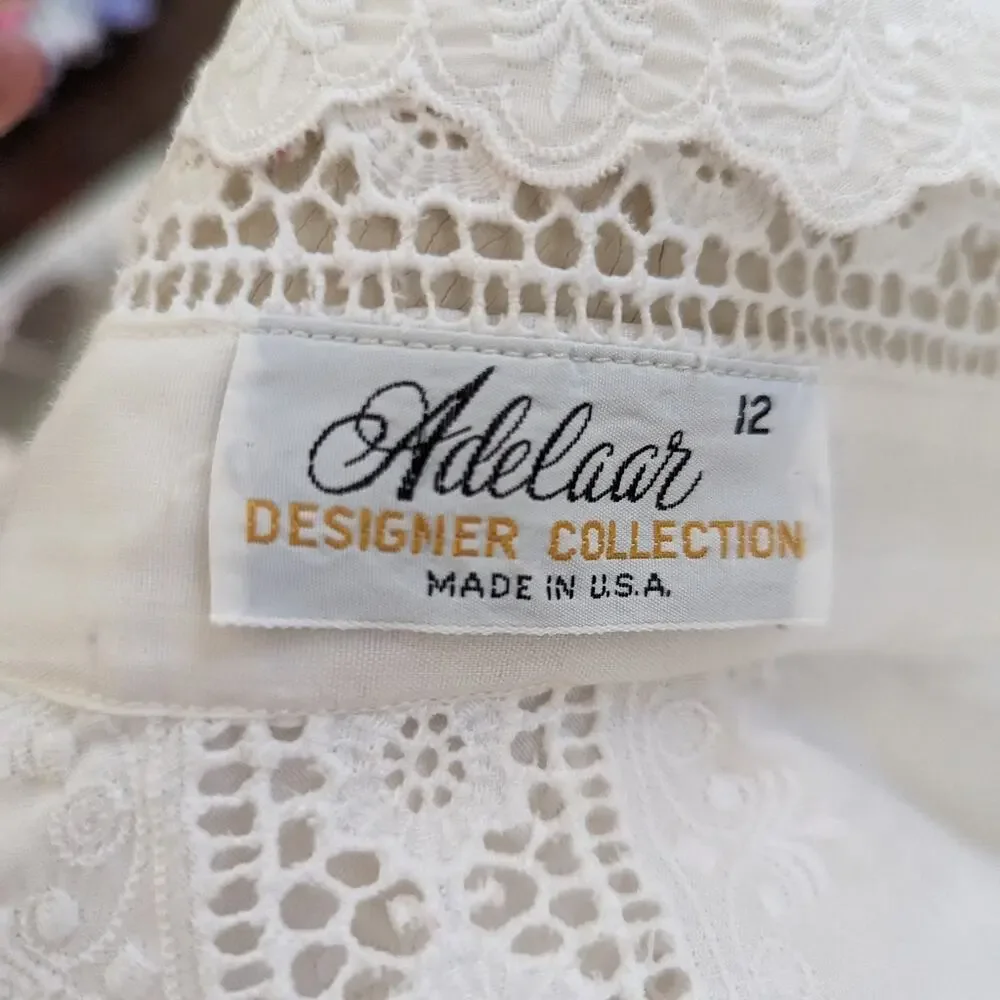 Women's Vintage Adelaar 12 White Lace Button Down Blouse USA MADE SPOT - Picture 10 of 10